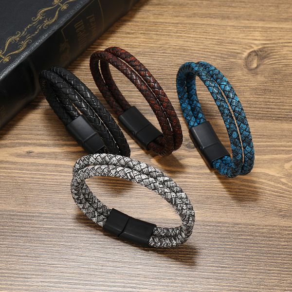 

retro men style double layered leather bracelet jewelry for gift, Golden;silver