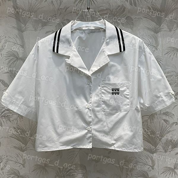 

letter women t shirt cropped white blouse short sleeve lapel shirt, Black