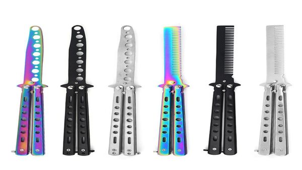 

hair brushes foldable comb stainless steel practice training butterfly comb beard moustache brushe salon hairdressing styling tool2545099, Silver