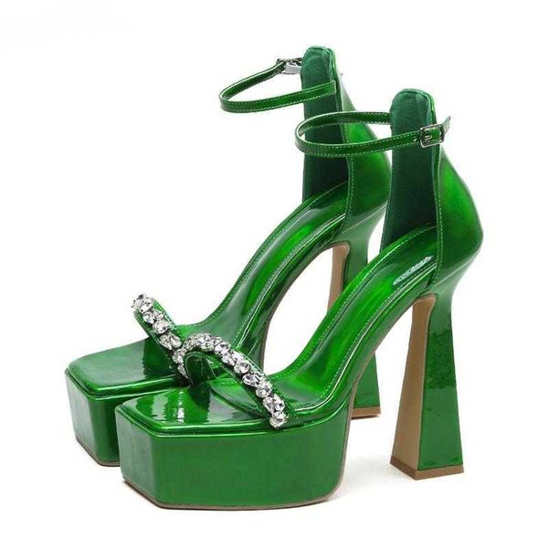 

woman sandals crystal diamond platform open toe women street style party dress thick high heels ladies shoes 230511, Black