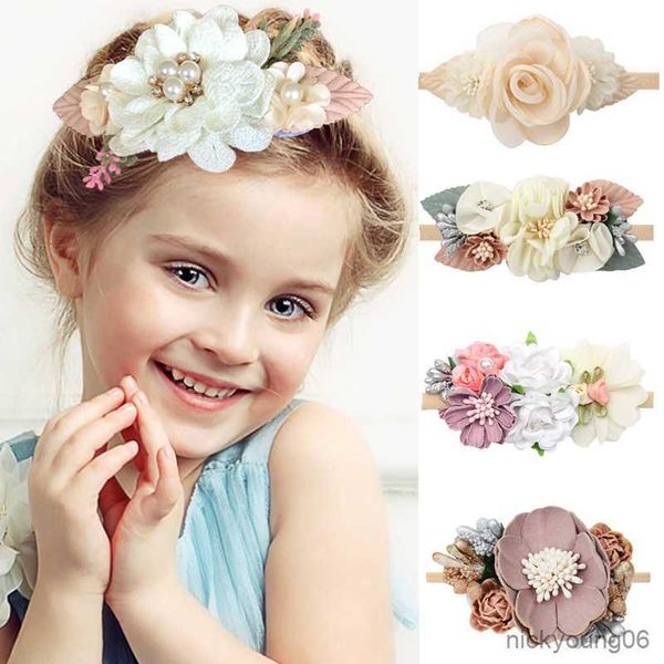 

hair accessories baby girl pearl artificial flower headband newborn toddler infants kids band r230608, Slivery;white