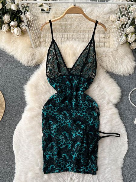 

casual dresses transparent dress sets women strap sleeveless backless short suits 2023 ladies floral lace, Black;gray