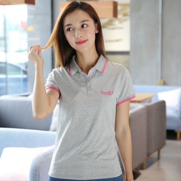 

polos ruoru solid polo shirt ladies brand clothing casual slim women polos summer work polo femme white gray clothes girls polo