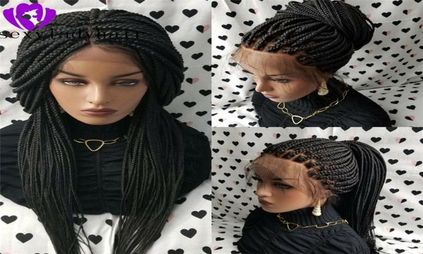 

200 density box braids lace front wigs for american black women long blackbrownblonde braided wig with natural hairline3085116, Black;brown