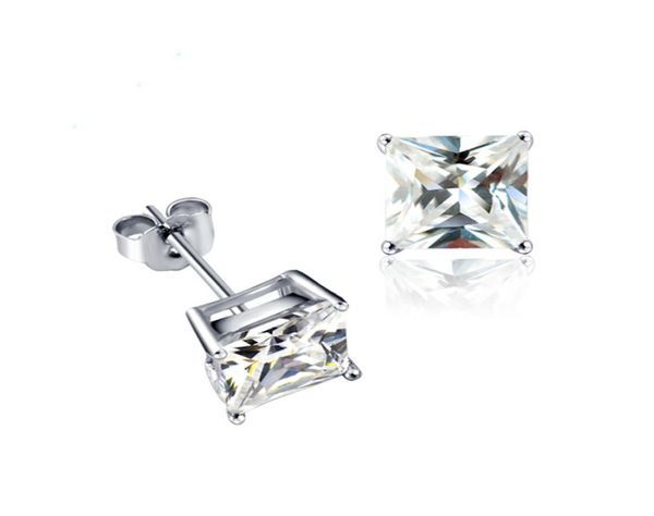 

single princess cut earings cz 6mm silver color stud earrings women jewelry brinco pequeno christmas bijoux gift support drop9967232, Golden;silver
