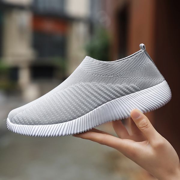 

women shoes knitting sock sneakers women spring summer slip on flat shoes women plus size loafers flats walking krasovki famela, Black