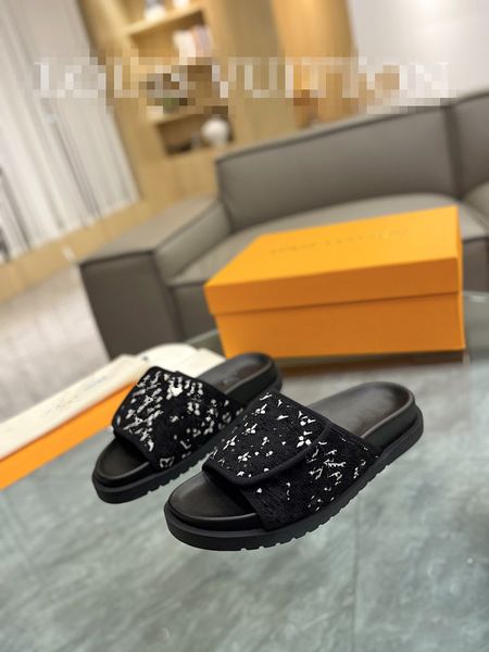 

fashion mens womens sandals waterproof slippers slide designer luxury flat high heels flip flops embroidered platform rubber sandal leather, Black