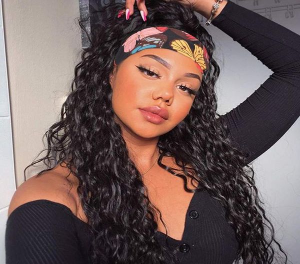 

water wave headband glueless wig human hair wigs remy brazilian full machine made wig for women8165028, Black;brown