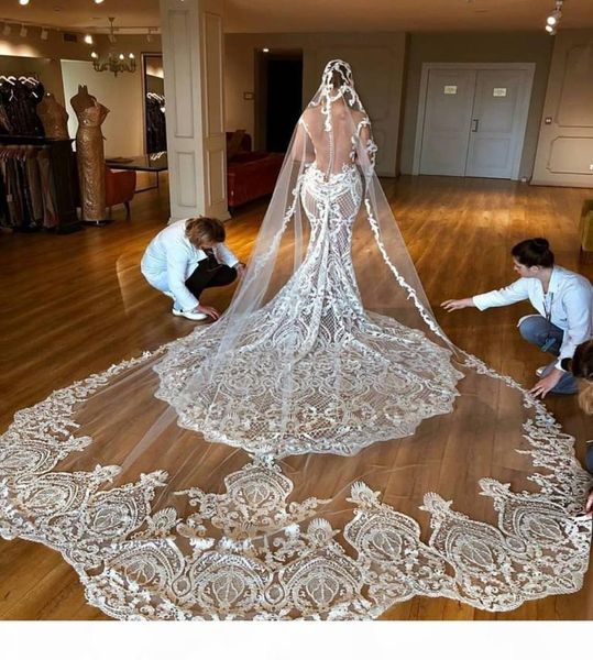 

new 2019 3m long veil lace appliqued cathedral length wedding veil bride veils bridal hair accessory with comb custom made7309519, Black