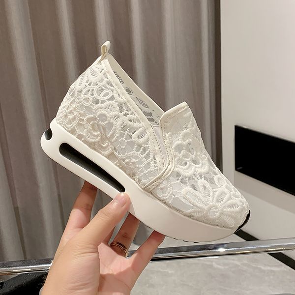 

lace flats platform women sport shoes mesh breathable sneakers 2022 summer new casual sandals running beach rocking dance shoes, Black