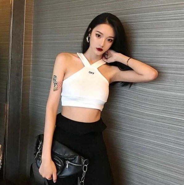 

womens t-shirt vest women designer clothes summer t shirts white crop embroidery off shoulder casual sleeveless backless all-match25ess