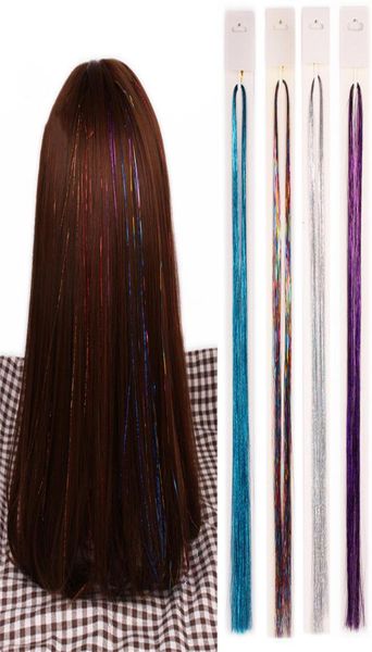 

sparkle hair tinsel rainbow colored strands girl headwear laser false hairs extension bling decoration glitter strips party gift2004867