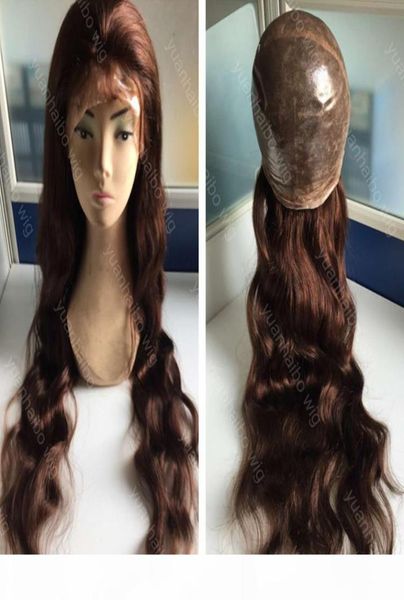 

medium brown 4 virgin brazilian hair silicone base loose wavy thin skin wig 5216077, Black;brown