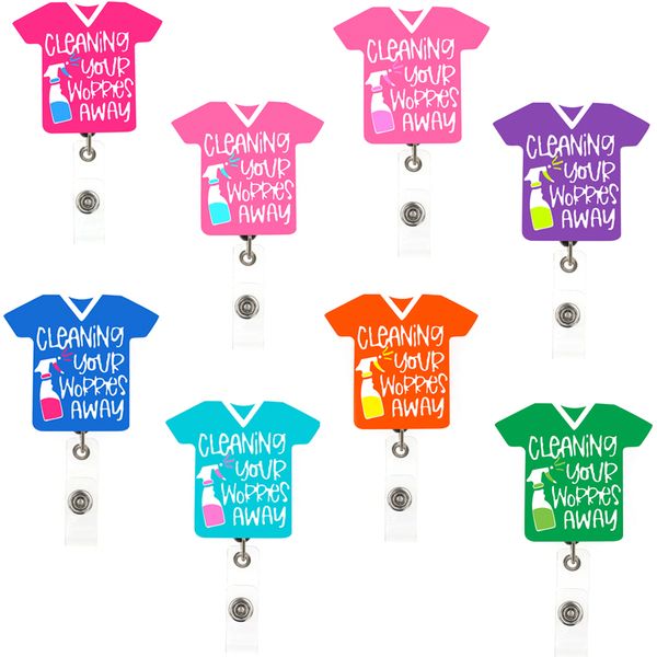 

10 pcs/lot fashion key rings cleaning your worries away scrub shape retractable medical badge holder nurses doctors id name card for health, Slivery;golden