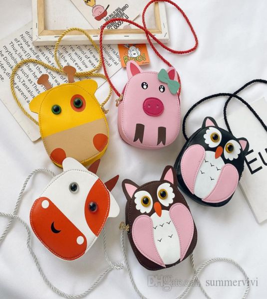 

kids cute pig owl modelling purse girls boys pu leather single shoulder bag personality children cartoon wallet q21538100032, White