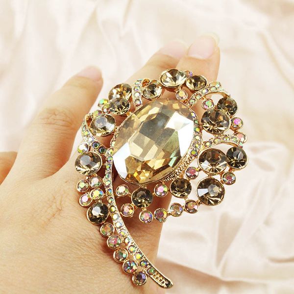 

vintage fashion alternative personality exaggerate classic fashion accessories colored glass rhinestone big ring wholesale, Golden;silver