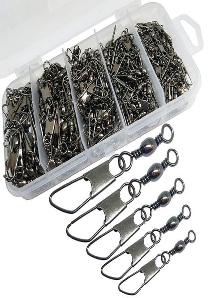 

220pieces fishing swivel kit barrel swivels with safety snap 4681012 carp hook link set fishing snap connector5119571