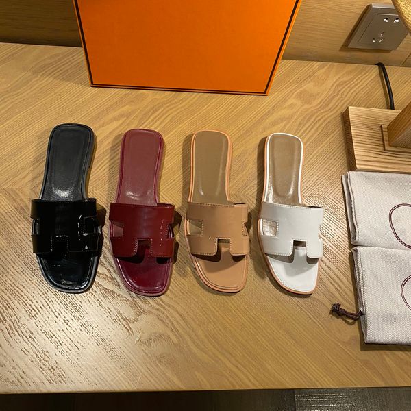 

genuine designer h slippers leather same style for women's summer outwear leisure vacation beach slippers 2023 spring flat pantoufle sh, Black