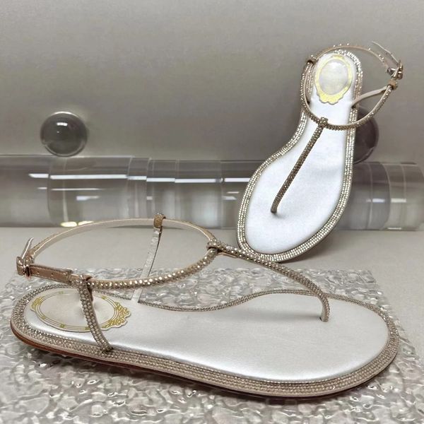 

summer flat sandals rhinestone pin toe lace decorative ankle band luxury designer dress shoe fashion factory quality womens casual beach sho, Black