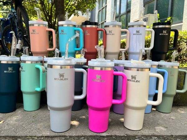 

dhl ship stanley tumblers quencher h2.0 40oz stainless steel cups with silicone handle lid and straw 2nd generation car mugs keep drinking c