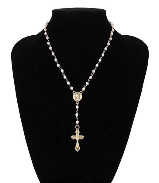

catholic rosary beads cross necklace women statement religious jewelry gold lin chain multilayers choker necklace vintage4223357, Silver