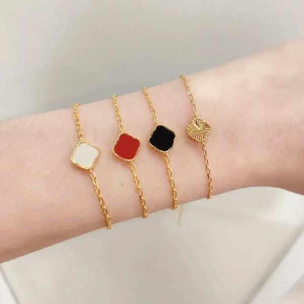 

designer bracelet clover bracelet single flower 18k gold agate pearl necklace mother's day jewelry is a wonderful gift that is colorfas, Black