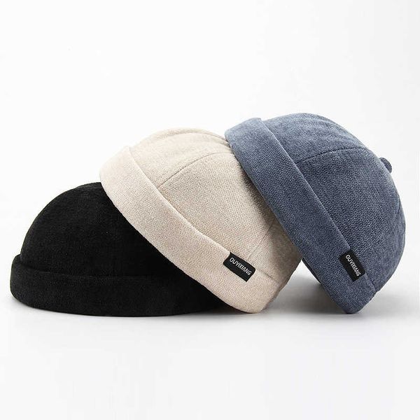

fashionable new style men's brimless docker hat spring autumn casual solid cotton beanie cap rolled cuff harbour hats sailor fisherman, Silver