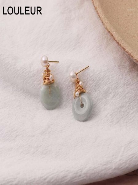 

stud louleur natural pearl earrings elegant handmade 925 silver jade stone for women fashion 18k gold jewelry gift14885164, Golden;silver