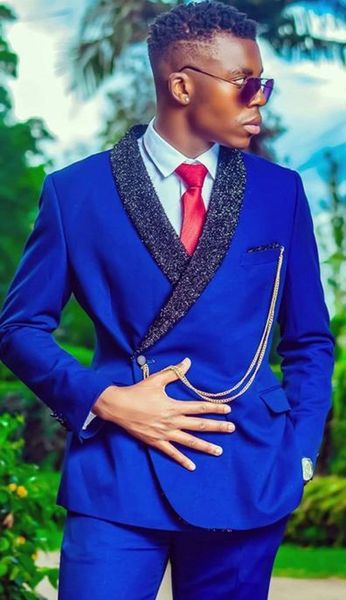 

brand new royal blue groom tuxedos shawl lapel slim fit men wedding tuxedo fashion men jacket blazer men prom dinner/darty suit jacket pants, Black;gray