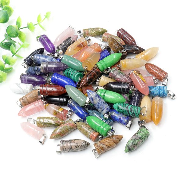 

natural stone bullet quartz pillar shape charm pendant crystal healing gemstone earring necklace for jewelry making, Bronze;silver