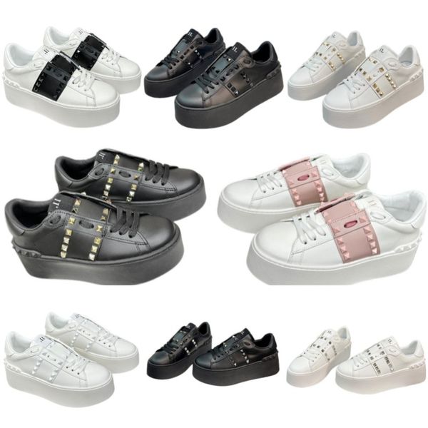 

sandals metal rivets casual shoes leather platform shoes letter print sneakers lace up women's shoes non slip outdoor shoes new fashion, Black