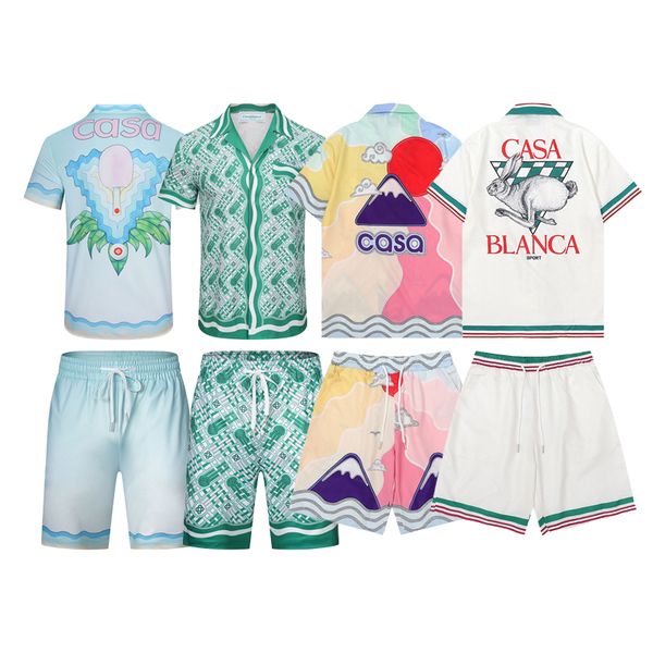 

casablanca-ss 2023 new ping pong classic mens shirts prairie green print loose british silk shirt short sleeve designer tees womens loose su, White;black
