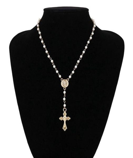 

catholic rosary beads cross necklace women statement religious jewelry gold lin chain multilayers choker necklace vintage2572746, Silver