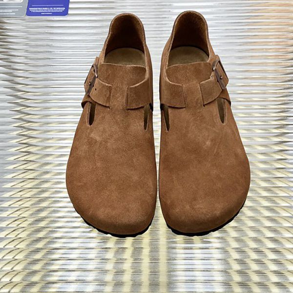 

spring and summer new thick sole lazy shoes luxury designer slide matte leather buckle mens shoes casual couple shoes fashion womens shoes b, Black