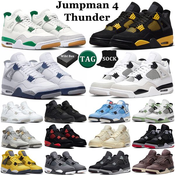 

box with 4 retro basketball shoes men women 4s pine green red thunder military black cat midnight navy seafoam university blue bred mens tra