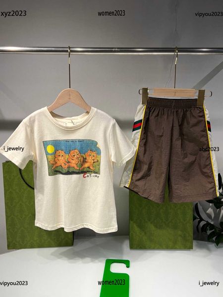 

kids designer clothes child sets baby clothes 2pcs animal printed t-shirt and side striped shorts #multiple product, White