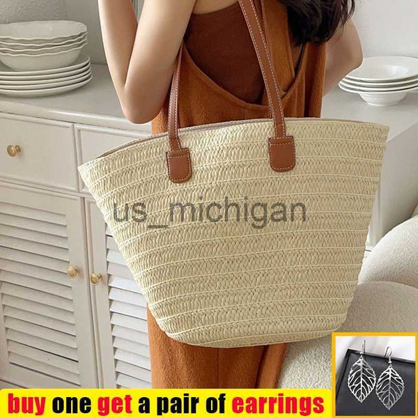 

evening bags fashion straw woven large capacity shoulder shopping totes women beach basket handbag bohemia rattan knitted handle bags j23060