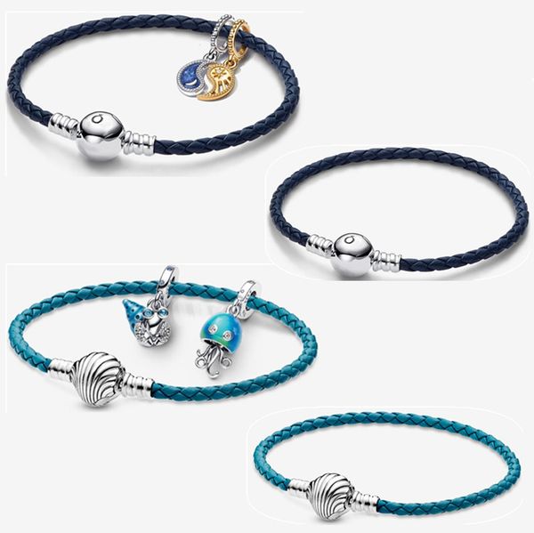 

2023 new 925 silver charm bracelets for women engagement jewelry designer gift diy fit pandora splittable sun & moon bracelet set, Golden;silver
