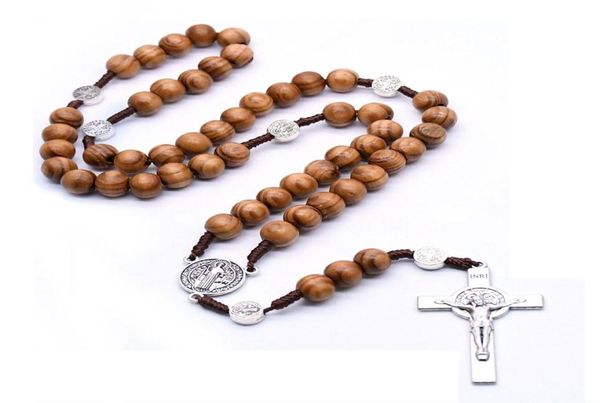 

handmade strand necklace catholic brown wood cross rosary necklace religious pray jewelry7124927, Silver