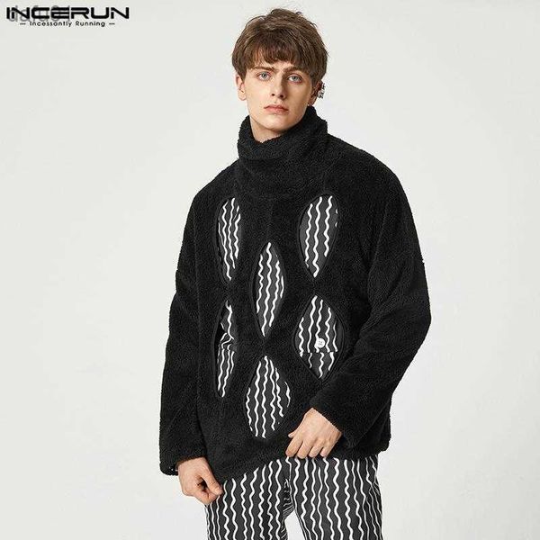

incerun 2023 american style men fashion woolen pullover handsome well fitting male solid long sleeve pullover sweater s-5xl l230520, Black