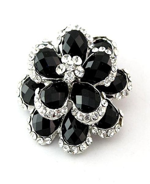 

silver color clear crystal and black stone flower bouquet brooch pin7502101, Gray