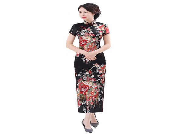 

shanghai story long qipao satin cheongsam chinese traditional dress short sleeve faux silk long chinese dress1244604, Blue;red