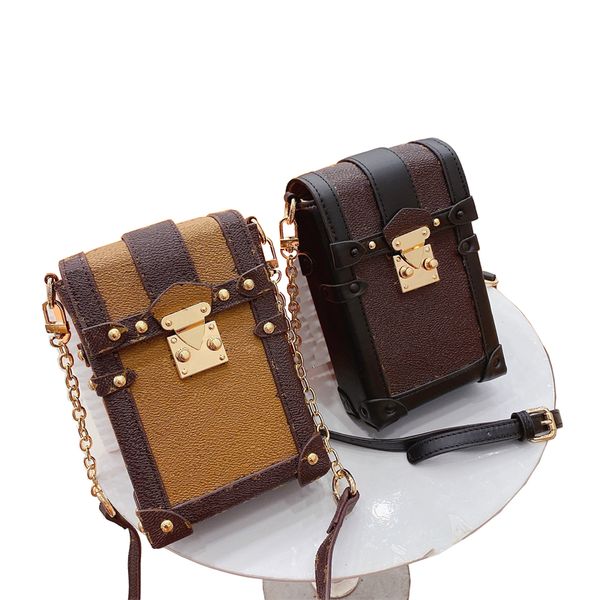 

original trunk vertical designer phone bag for women canvas real leather shouler bag with chain laobanzhang705