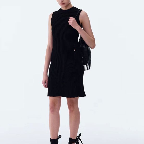 

20232023 designer summer dress black slim fit simple casual knit design temperament sleeveless dress for women, Black;gray