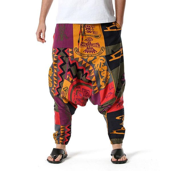 

pants mens baggy hippie boho gypsy aladdin yoga harem pants hip hop cross pants men casual wide leg cotton joggers pants trousers male, Black