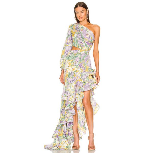 

fashion women's slim wrap hip skirt irregular ruffle floral dress shoulder, Black;gray