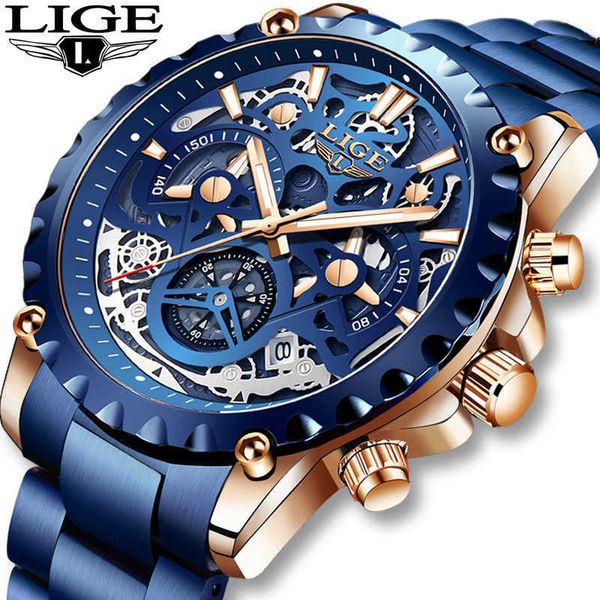 

lige military waterproof hollow mens watches brand sport quartz watch for men multifunction clock relogio masculino+box 230605, Slivery;black