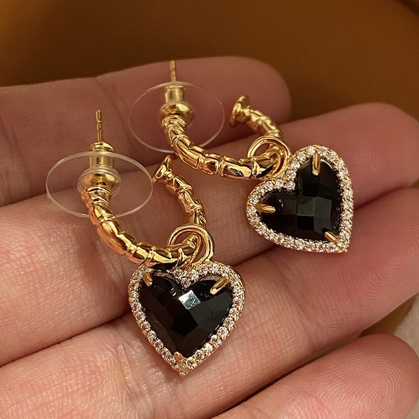 

sparkle diamond balck crystal heart stud earrings for women girls new trendy fashion ins luxury designer half circle hoop earring jewelry st, Golden;silver