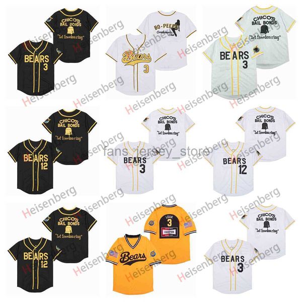 

3 leak the bad news bears movie baseball jersey mens size s-2xl, Black
