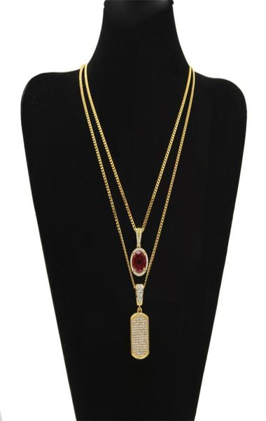 

men hip hop jewelry set gold plated iced out rhinestone mini round red gem crystal necklace set6831929, Silver